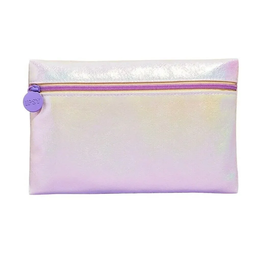 White Iridescent Metallic Makeup Cosmetic Bag Case Travel Pouch Wallet Clutch